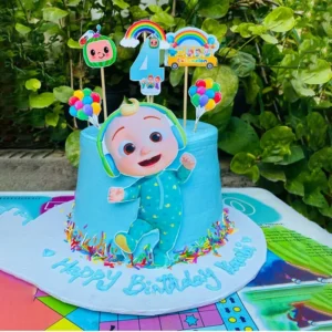 Cocomelon theme birthday cake for kids with JJ topper and rainbow sprinkles at Flower Bouquet Shop