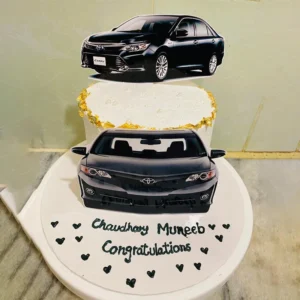 Toyota Camry car theme cake with gold leaf and Congratulations message