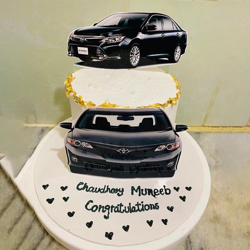 Toyota Camry car theme cake with gold leaf and Congratulations message